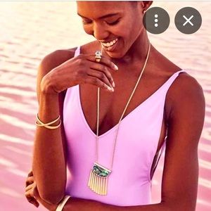 Kendra Scott Eileen long necklace in gold & Abalone shell with dust bag